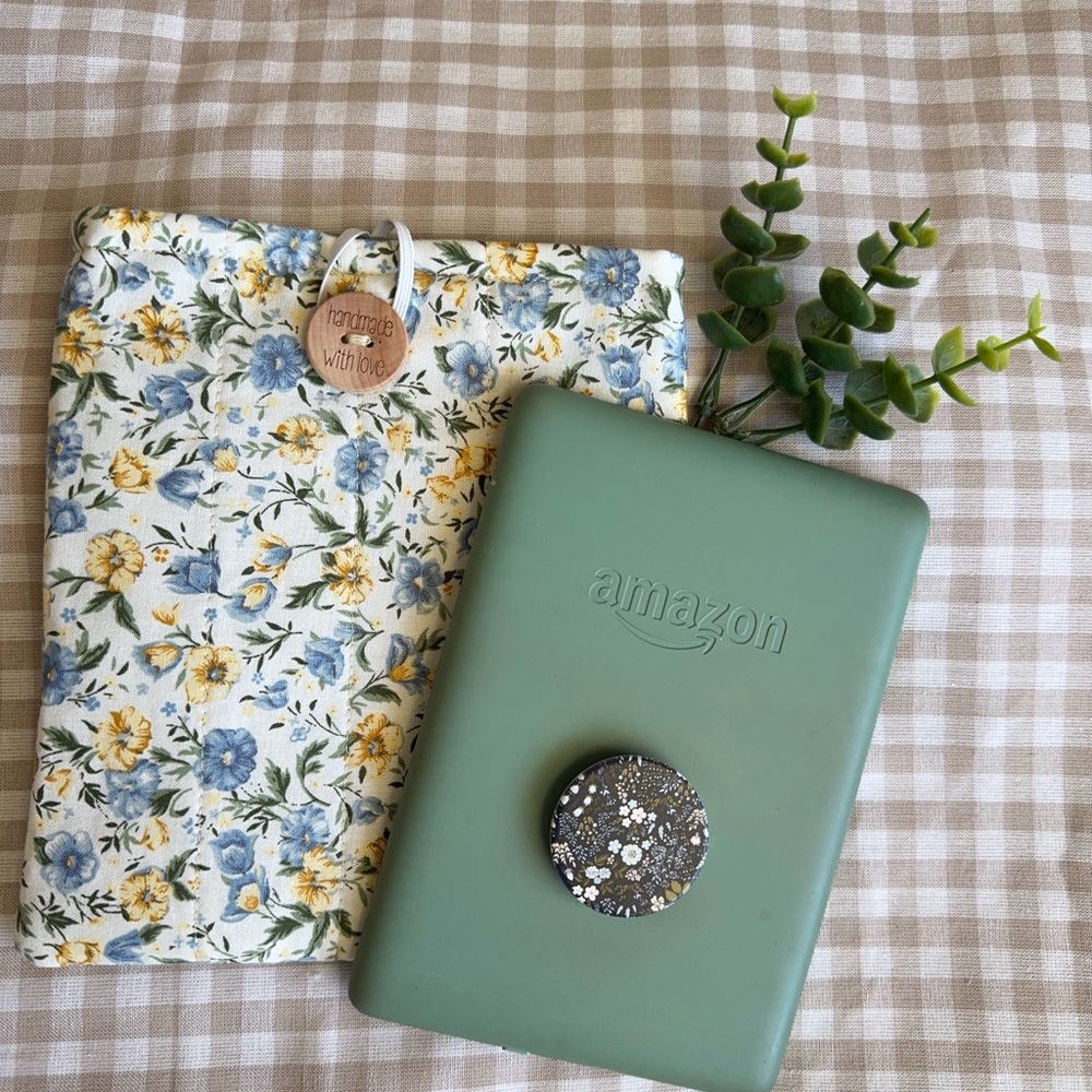 Floral Pouch and Green Amazon Device